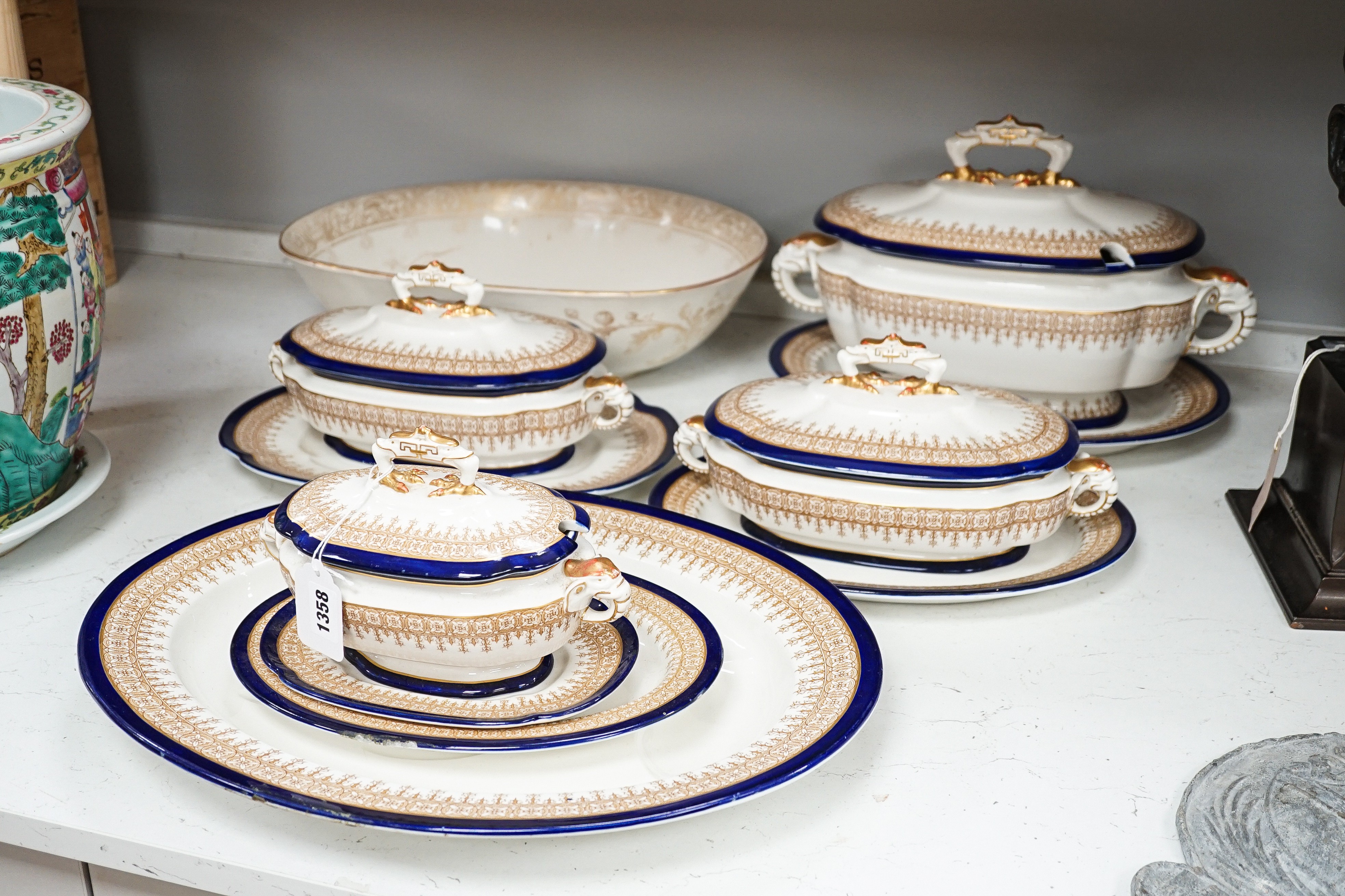 A Royal Worcester vitreous part dinner service, and a Doulton Burslem basin, 44cm